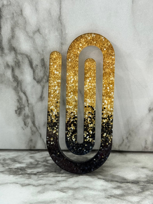 Jumbo Paperclip - Black & Gold Sparkle