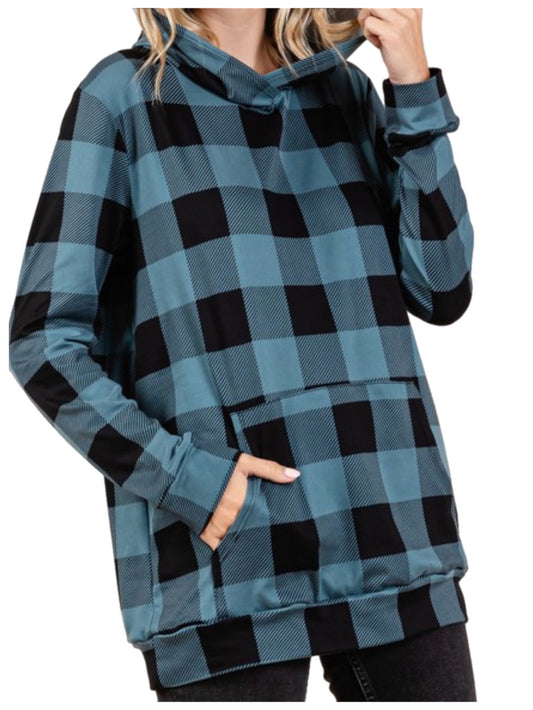 Teal Plaid Lightweight Hoodie