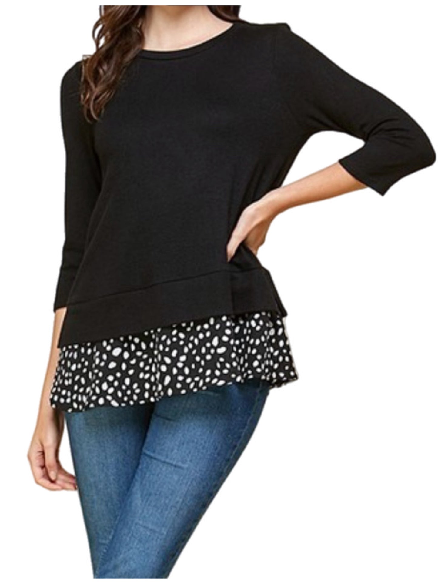 Black Top w/ Animal Print Hem
