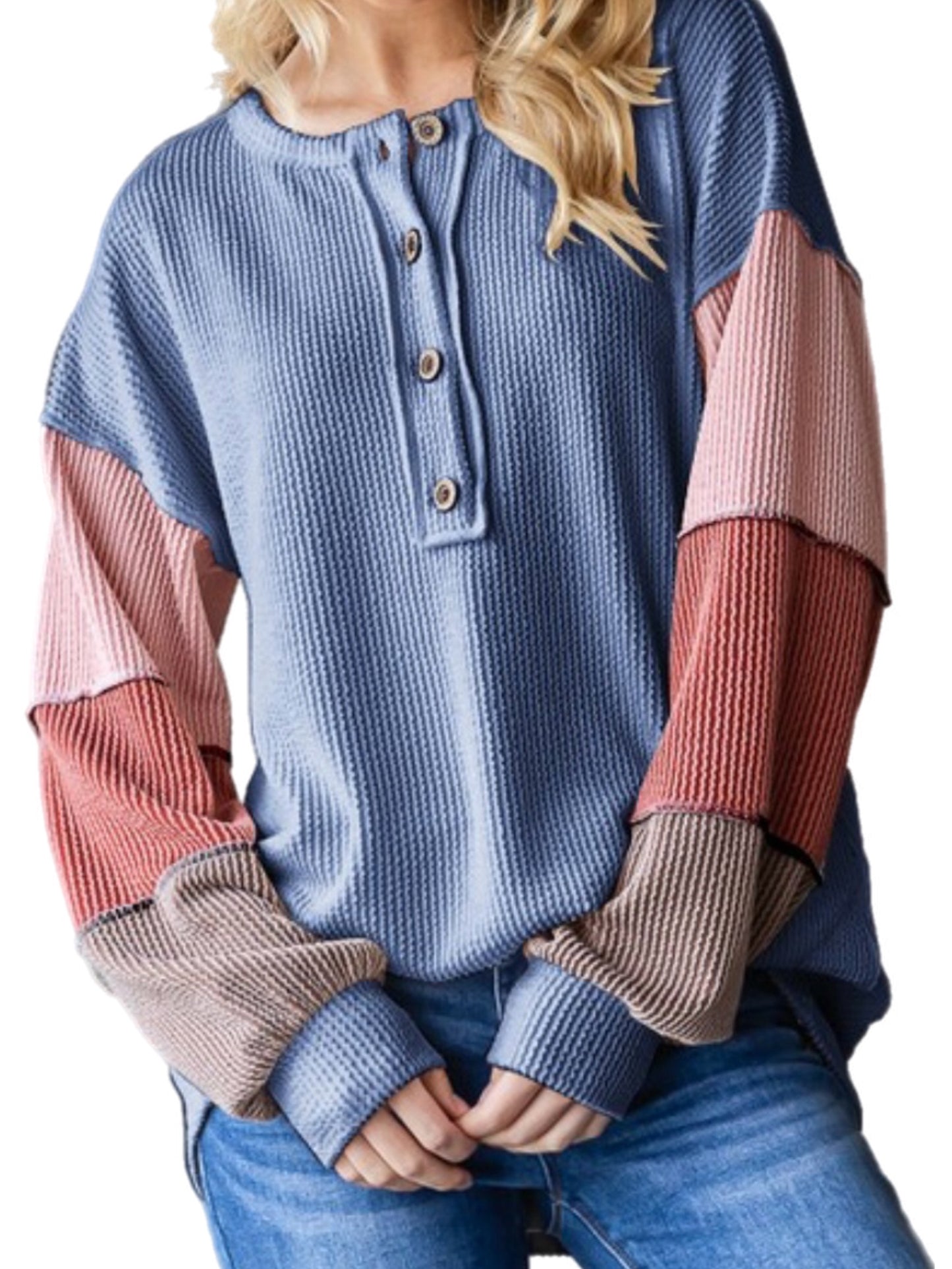 Urban Ribbed Color Block Top w/ Buttons