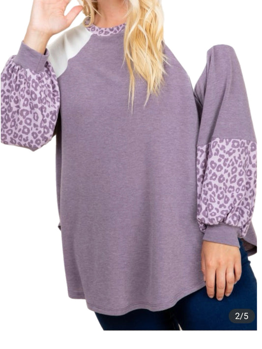 Purple Top w/ Cheetah Sleeves