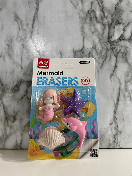 Mermaid Eraser Set - Light Pink w/ Dolphin