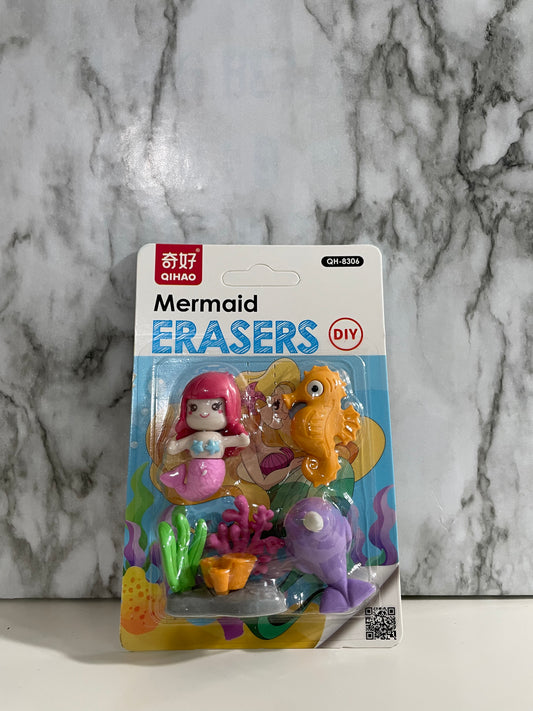 Mermaid Eraser Set - Pink w/ Seahorse