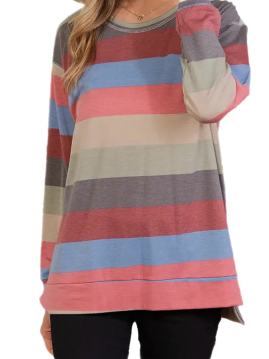 Block Stripe Top w/ Side Slits