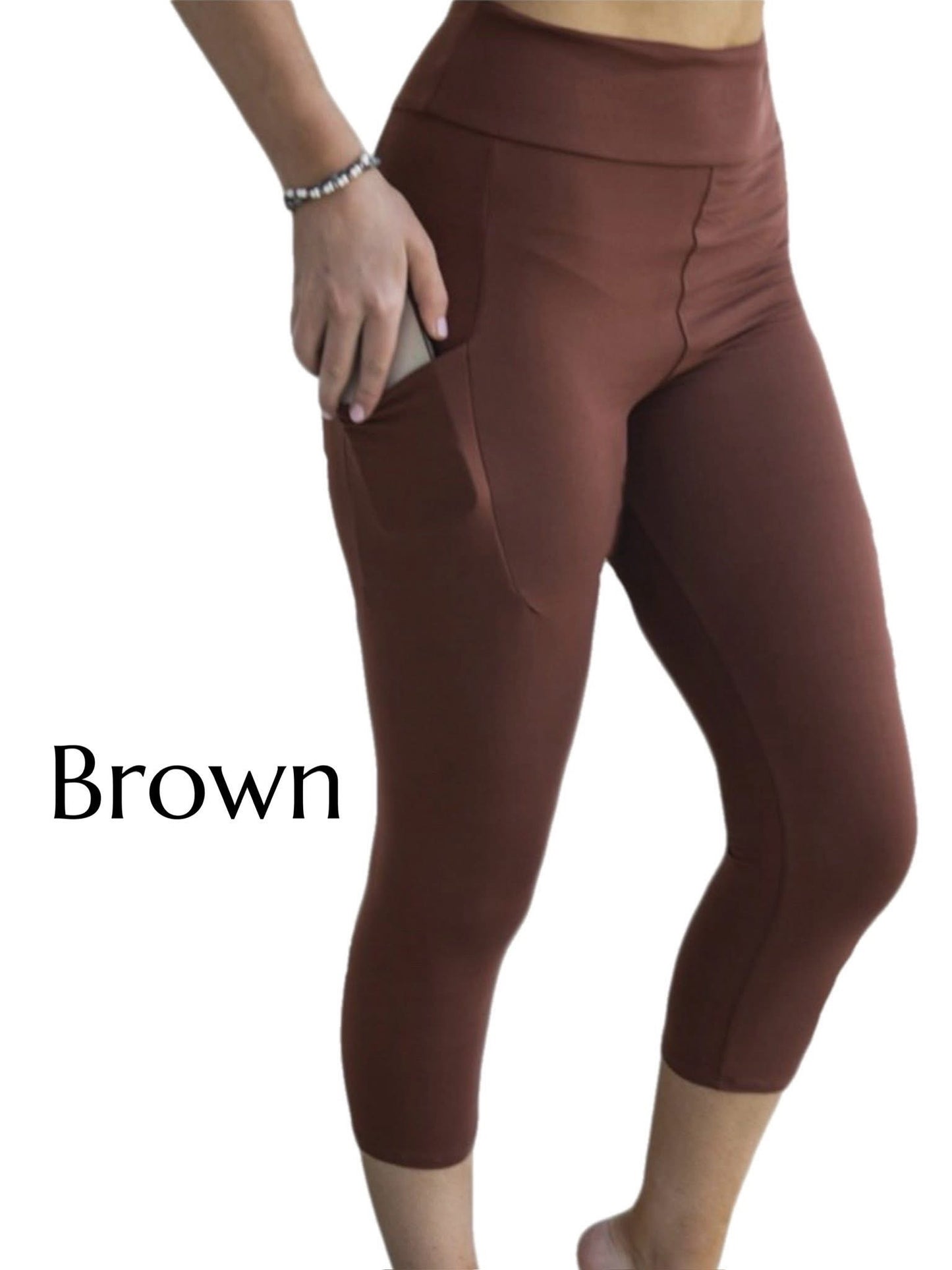 Brown Capri Leggings w/ Pockets