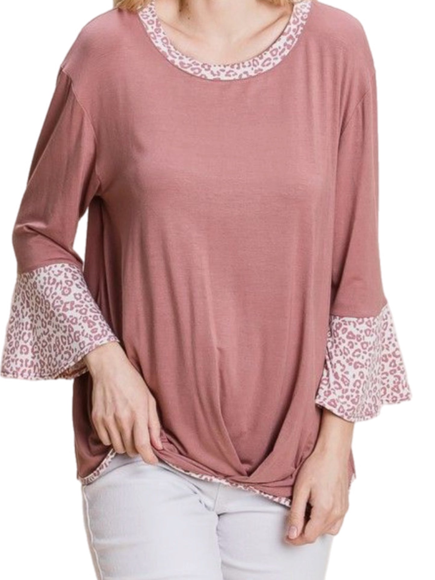 Pink Top w/ Cheetah Bell Sleeves