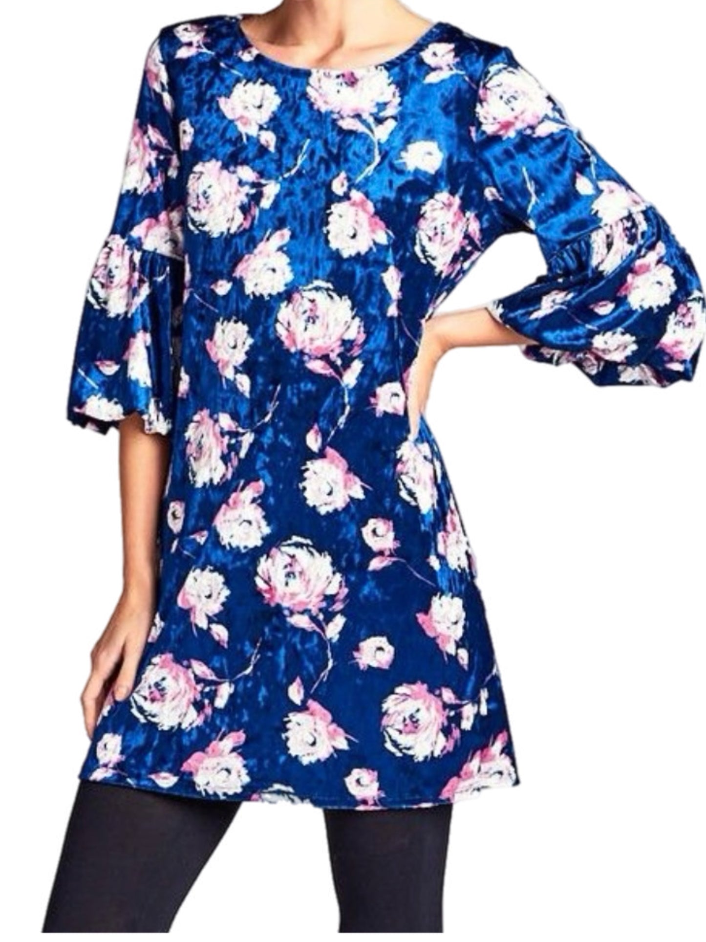 Navy Floral Velvet Tunic