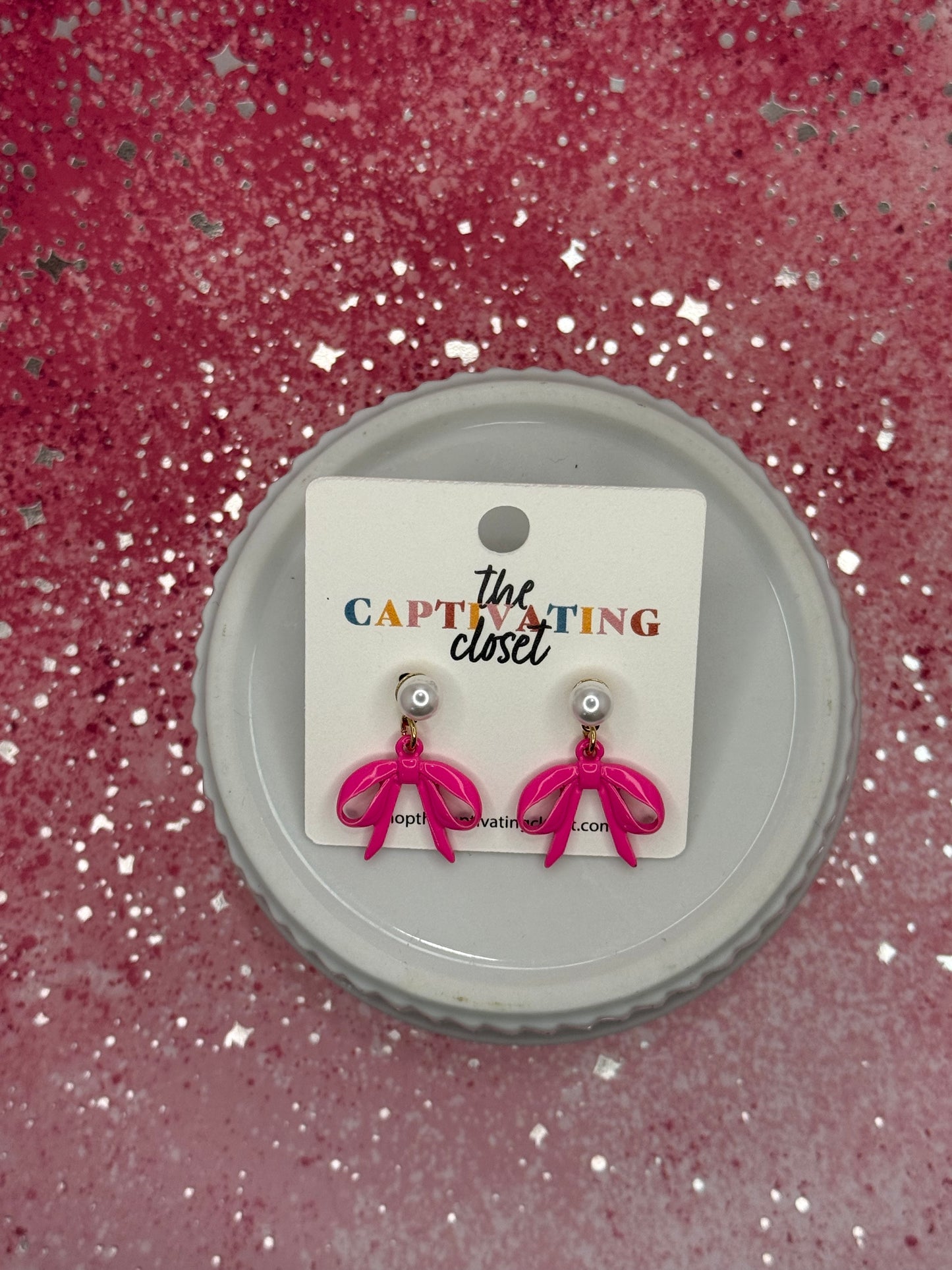 Pink Bow Dangle Earring