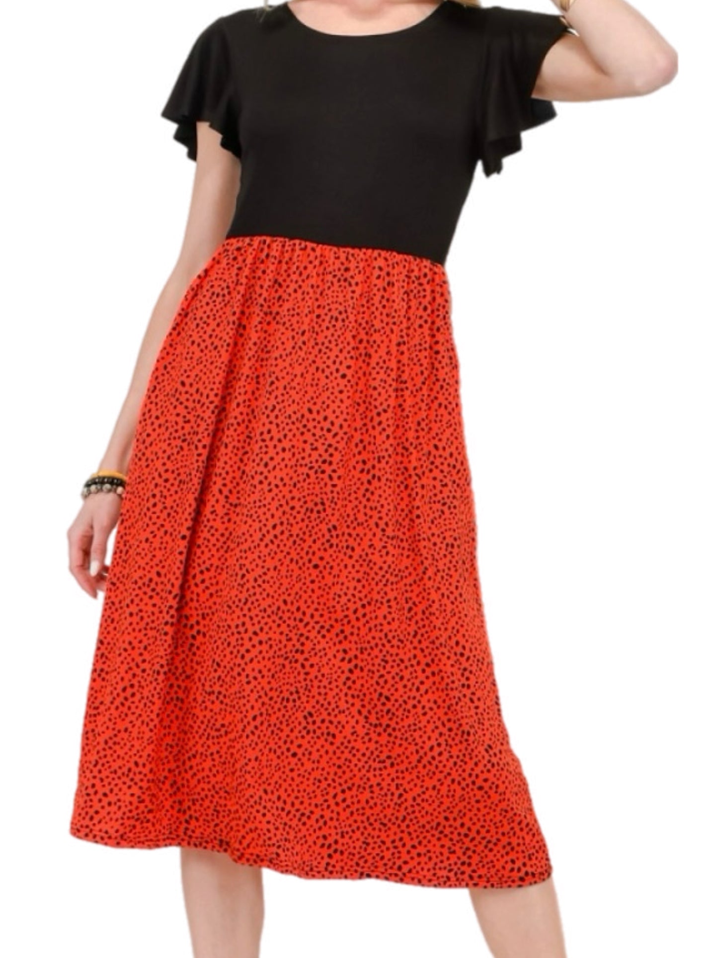 Black & Red Animal Print Midi Dress