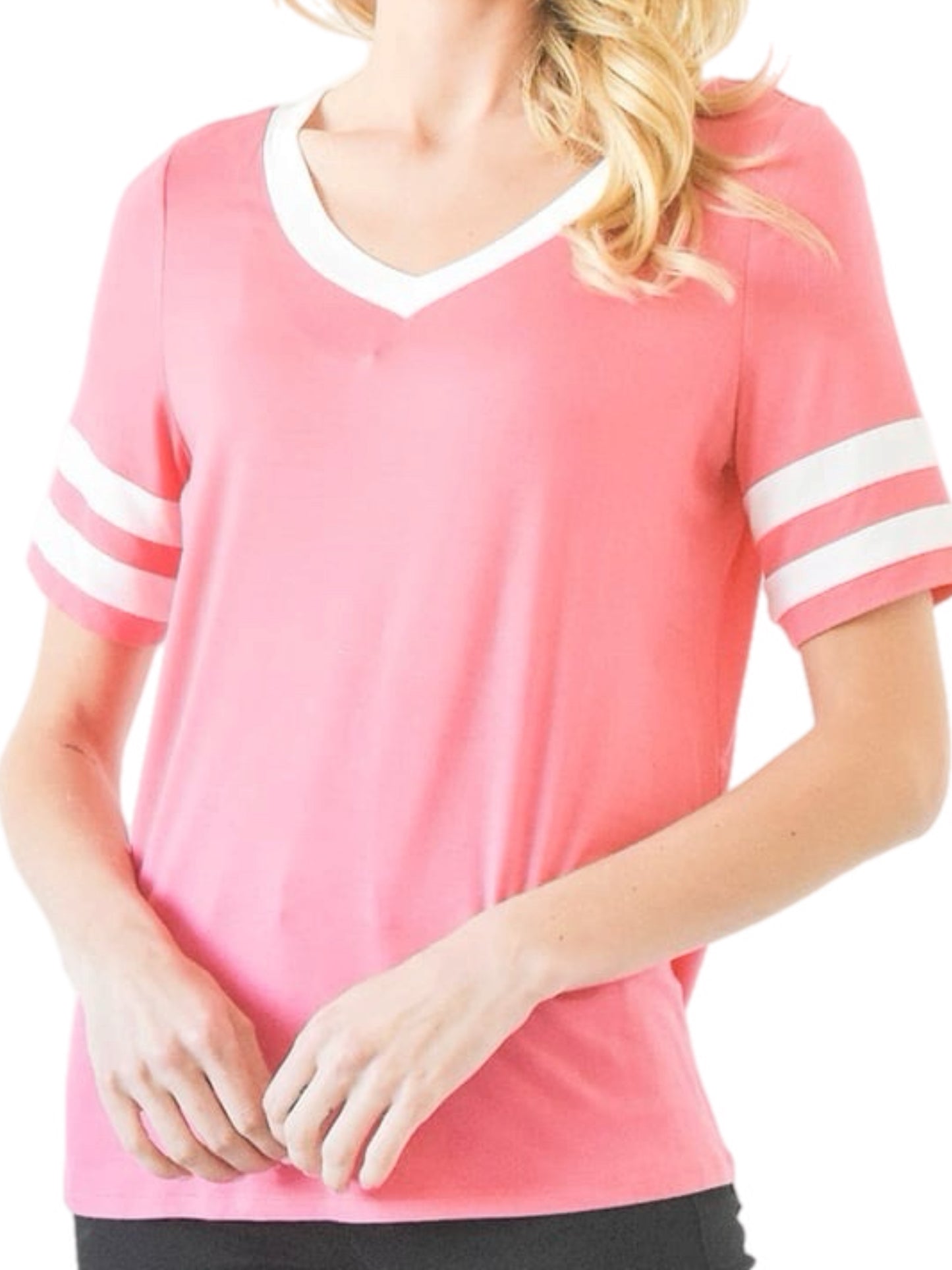 Coral Varsity Stripe Tee