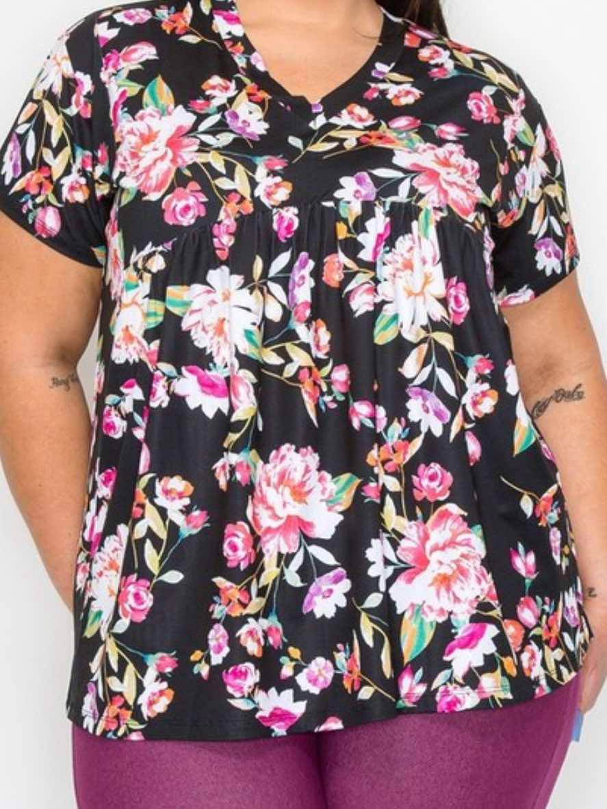 Black Floral Babydoll Top